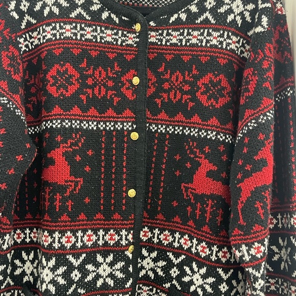 Liz Baker Black and Red Vintage Christmas Cardigan Sweater - Picture 2 of 4
